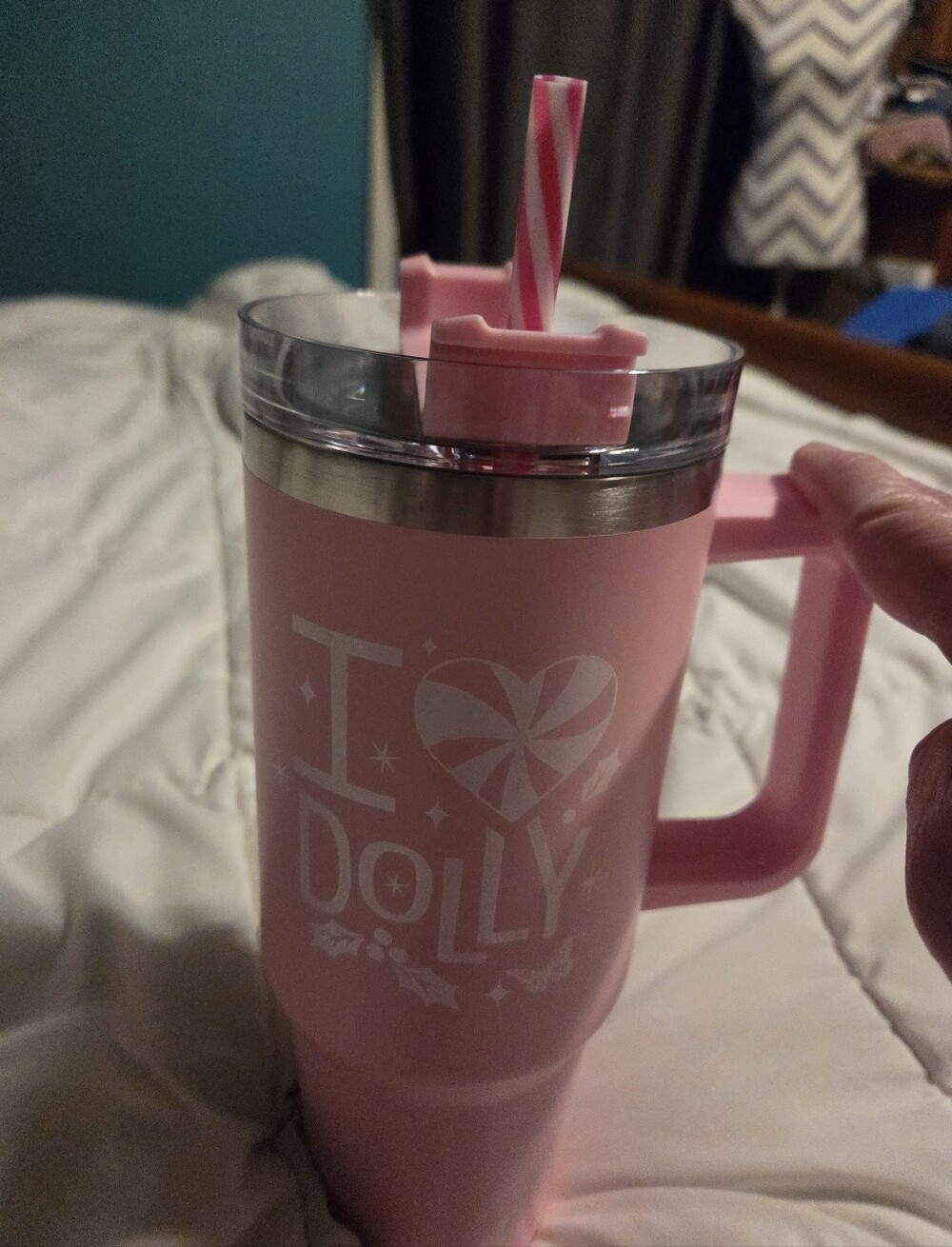 New Pink I Love Dolly Tumbler 40oz Red Peppermint Straw.Item description from